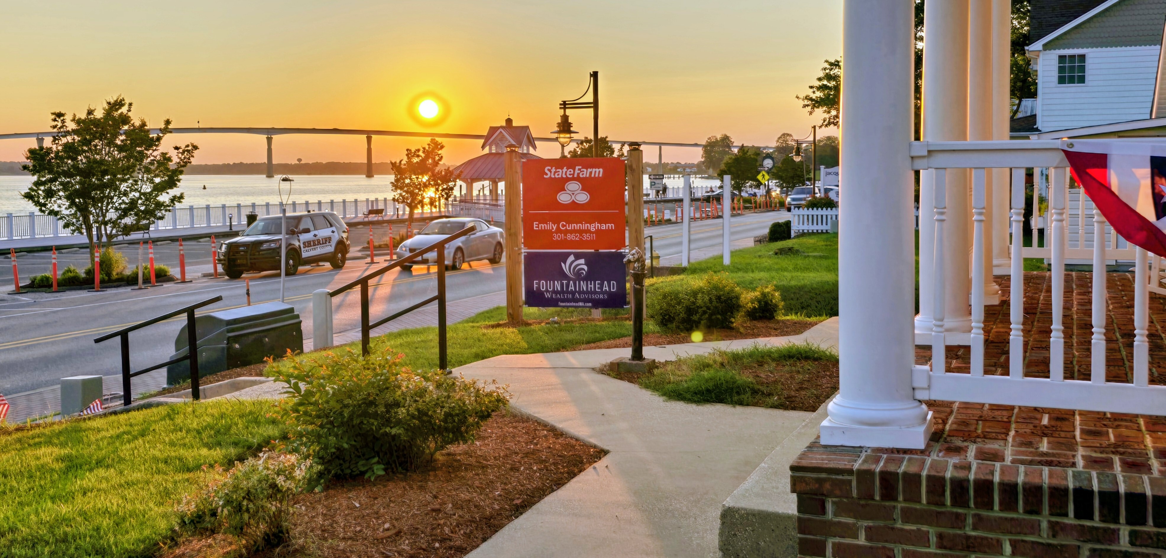 Fountainhead Wealth Advisors office on Solomons Island, Maryland at sunset